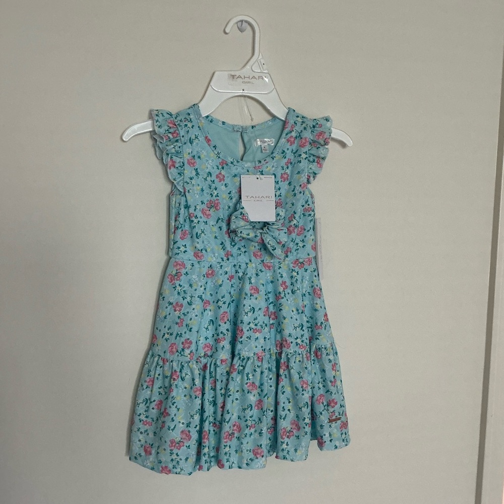 Tahari Blue Sleeveless Sundress with Flutter Sleeves